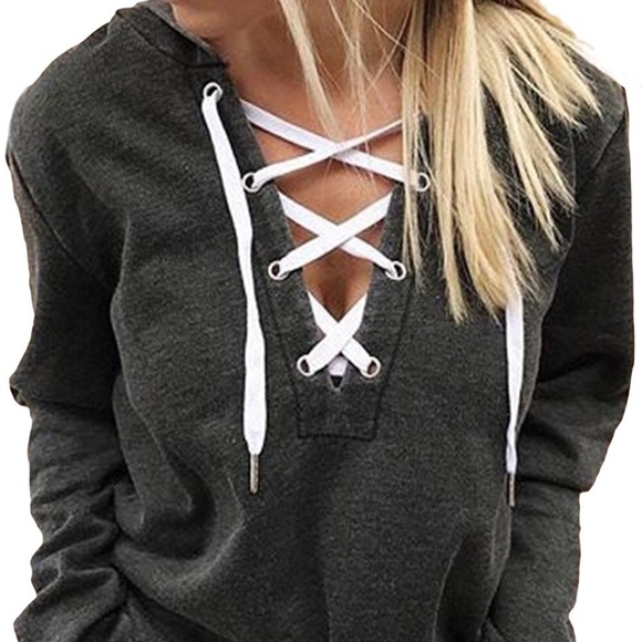 Lace Up Hoodie, Gray - Picture 1 of 2
